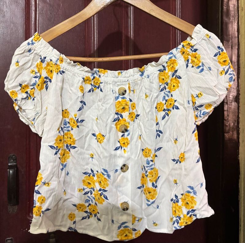 Cute Yellow Floral Off-Shoulder Top