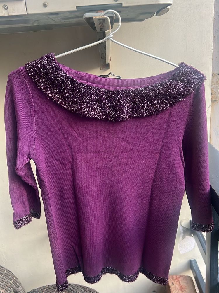 Purple Knit Top Stretchable S-M size