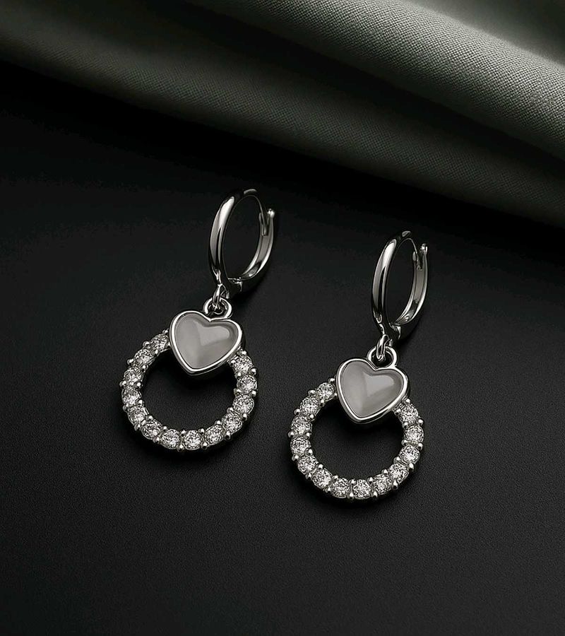 Charming Heart &amp; Diamond Hoop Earrings