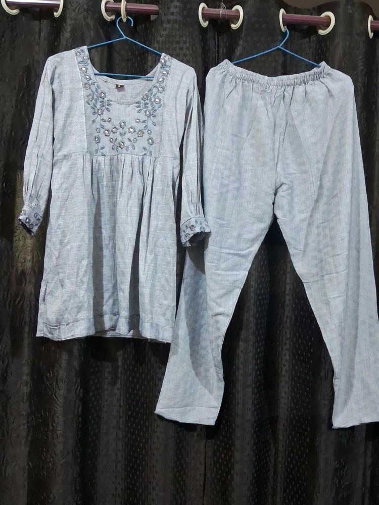 Elegant Grey Kurta Pant Set