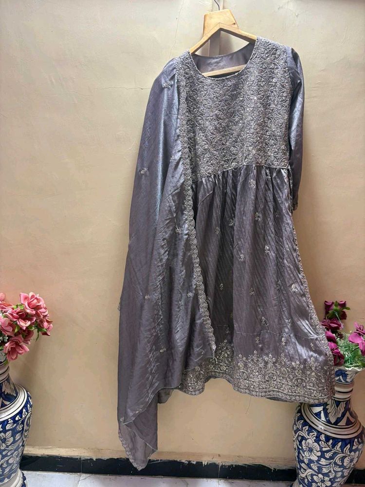Grey naira cut sequence work dress