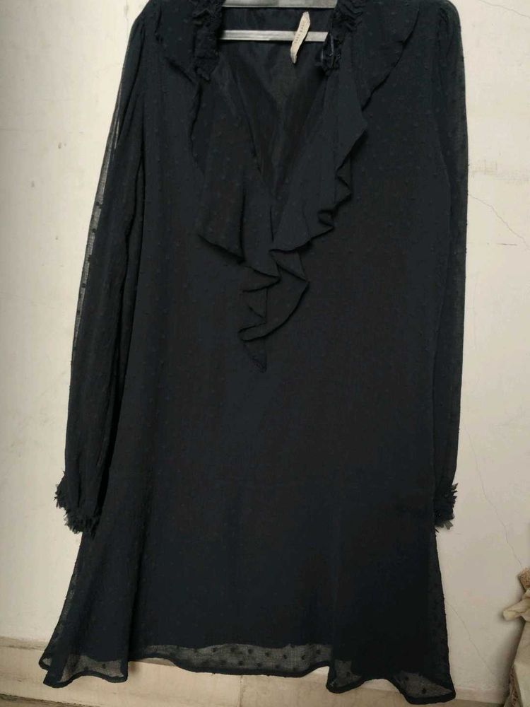 Zara Chic Black Ruffled Mini Dress