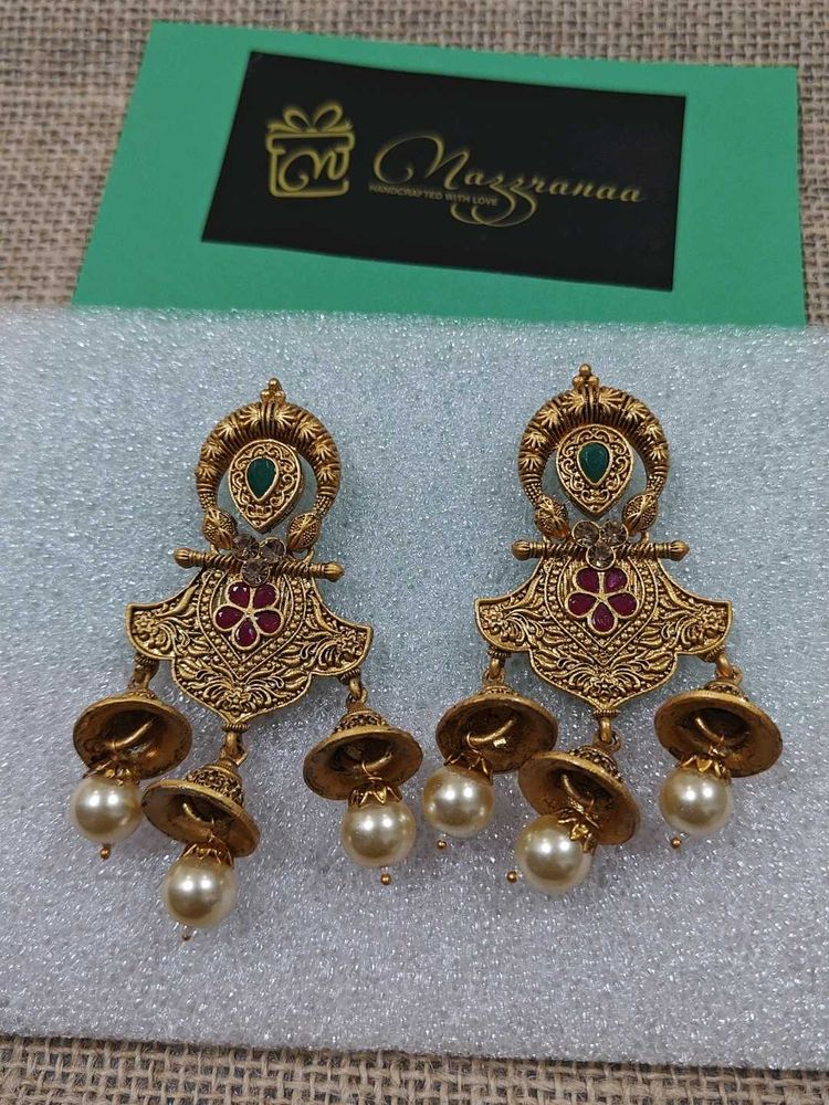 Antique Gold Finish Jhumka Earrings