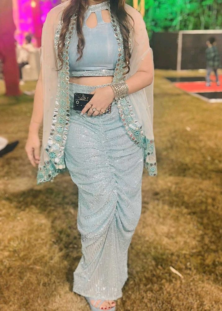 Sparkling Sky Blue Lehenga Choli Set
