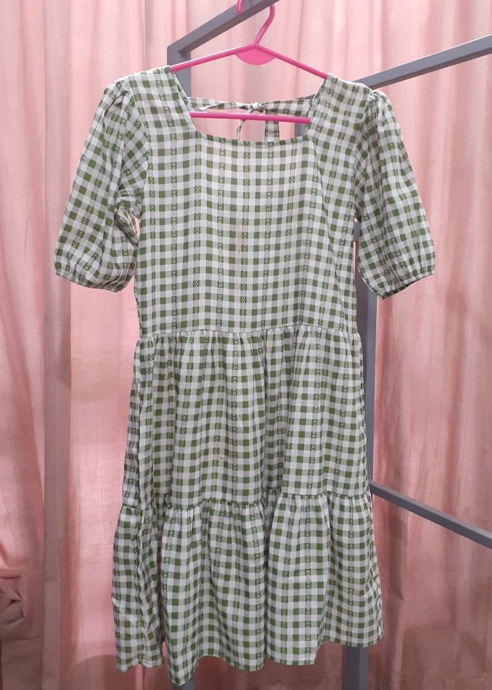 Green And White Check Dress