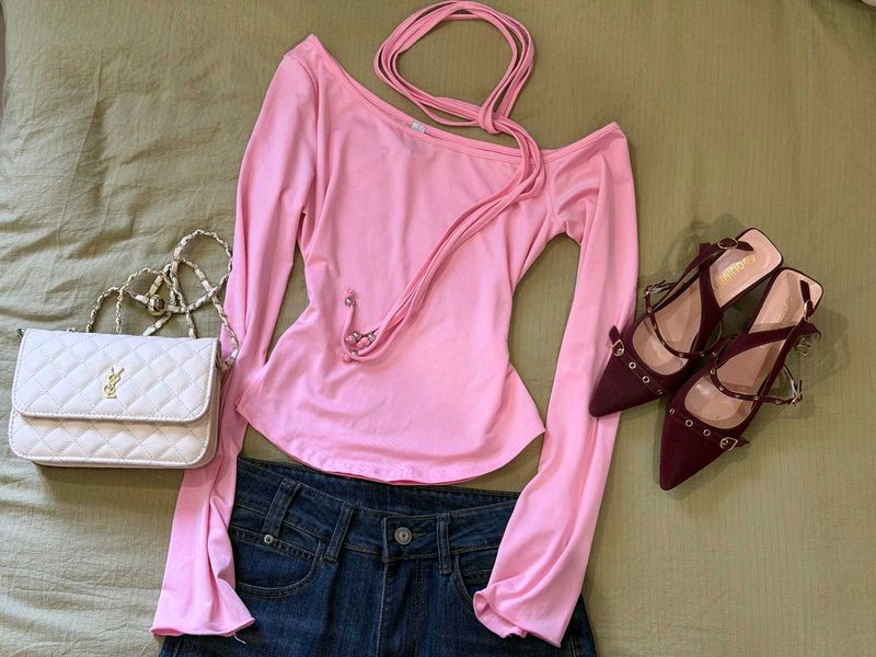 Cute Pink Off-Shoulder Top
