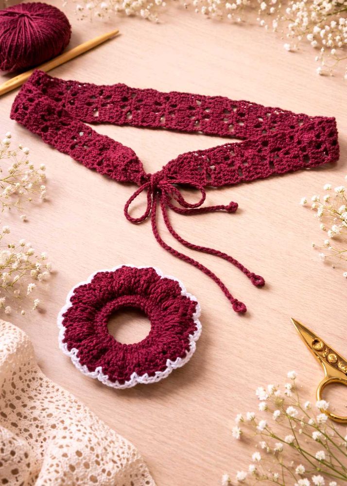 aesthetic crochet scrunchie and waist belt