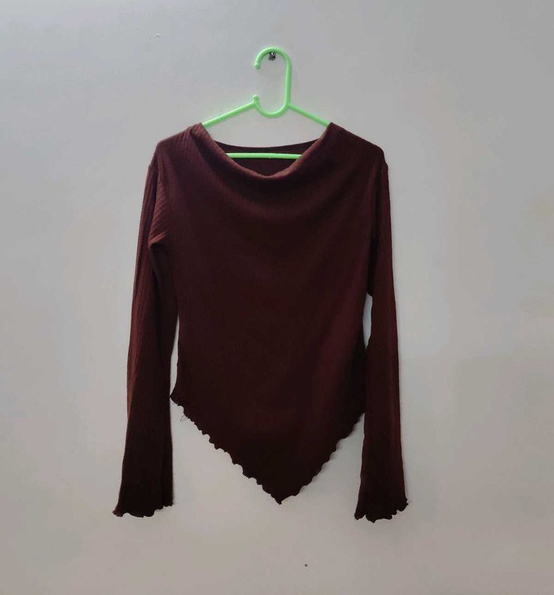 Maroon Ribbed Asymmetrical Top✨