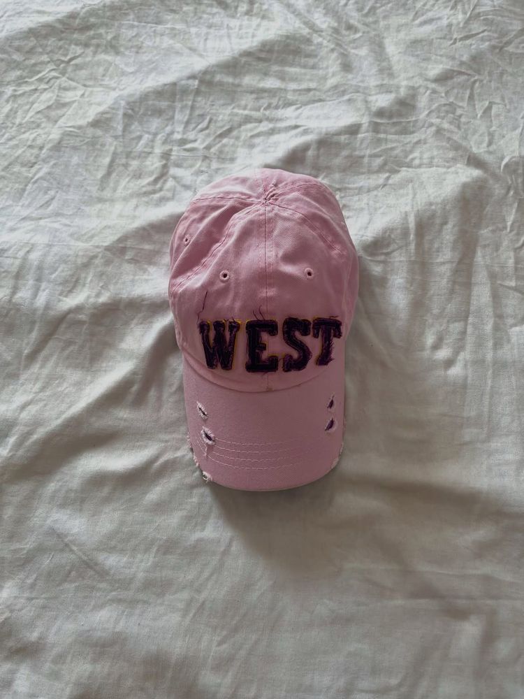 Pink Distressed "West" Baseball Cap