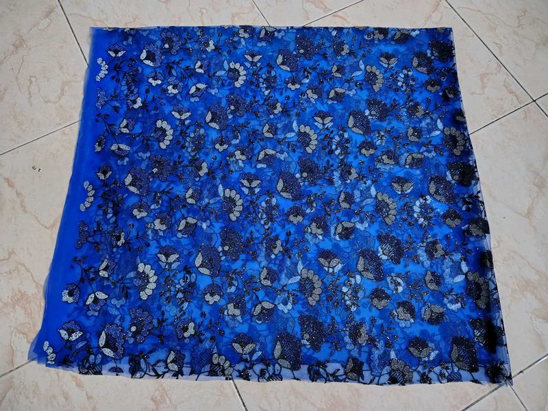 Embellished Blue Net 1m Fabric