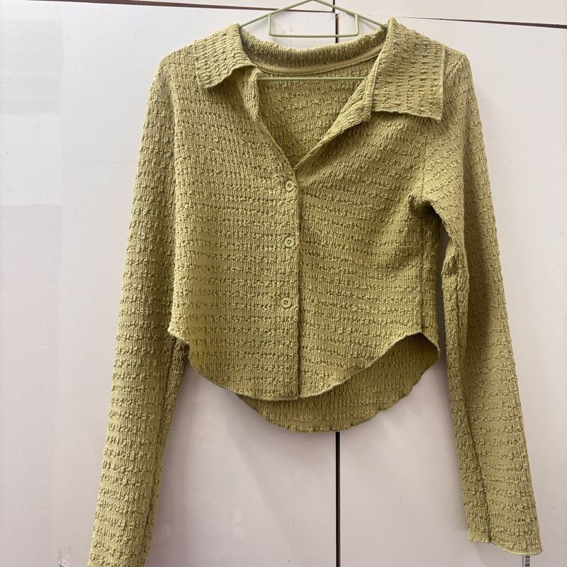 Sage Green Textured Popcorn Button-Up Top
