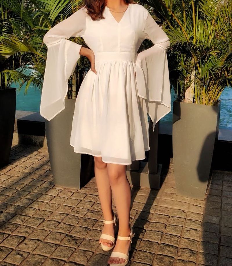 Chic White Bell Sleeve Mini Dress