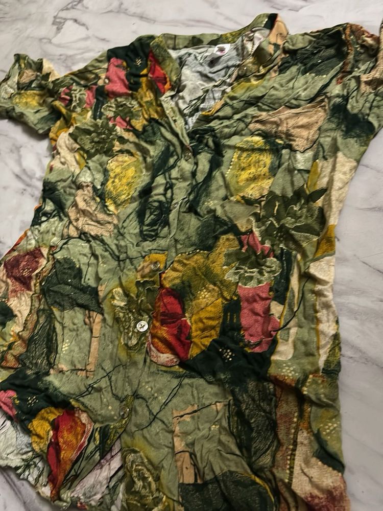 Unique Abstract Print Button-Up Shirt