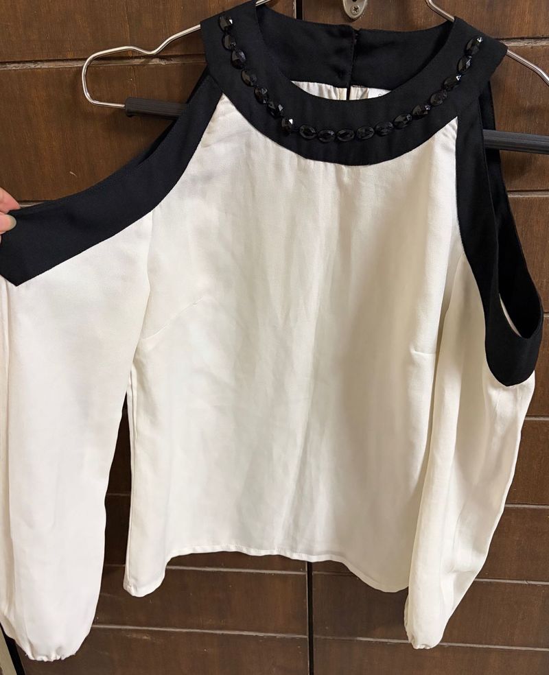 Chic Cold Shoulder Embellished Top