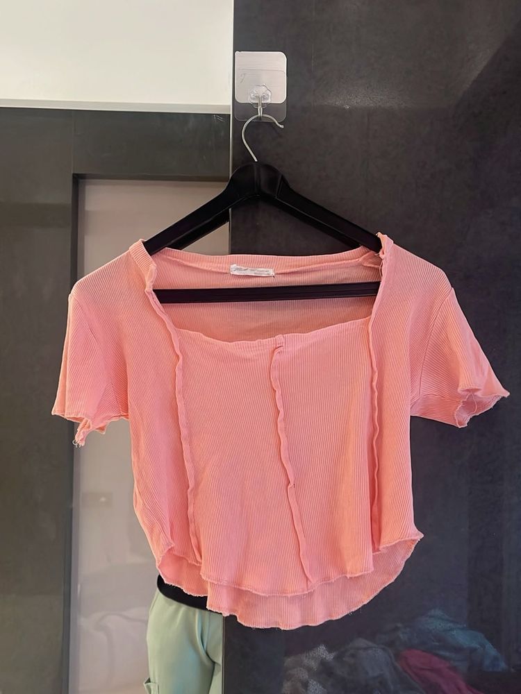 Pink Cropped Square Neck Top