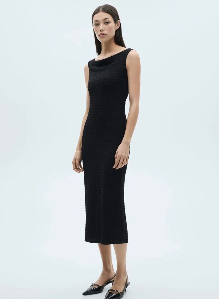 Mango Boat Neck Textured Bodycon Midi D