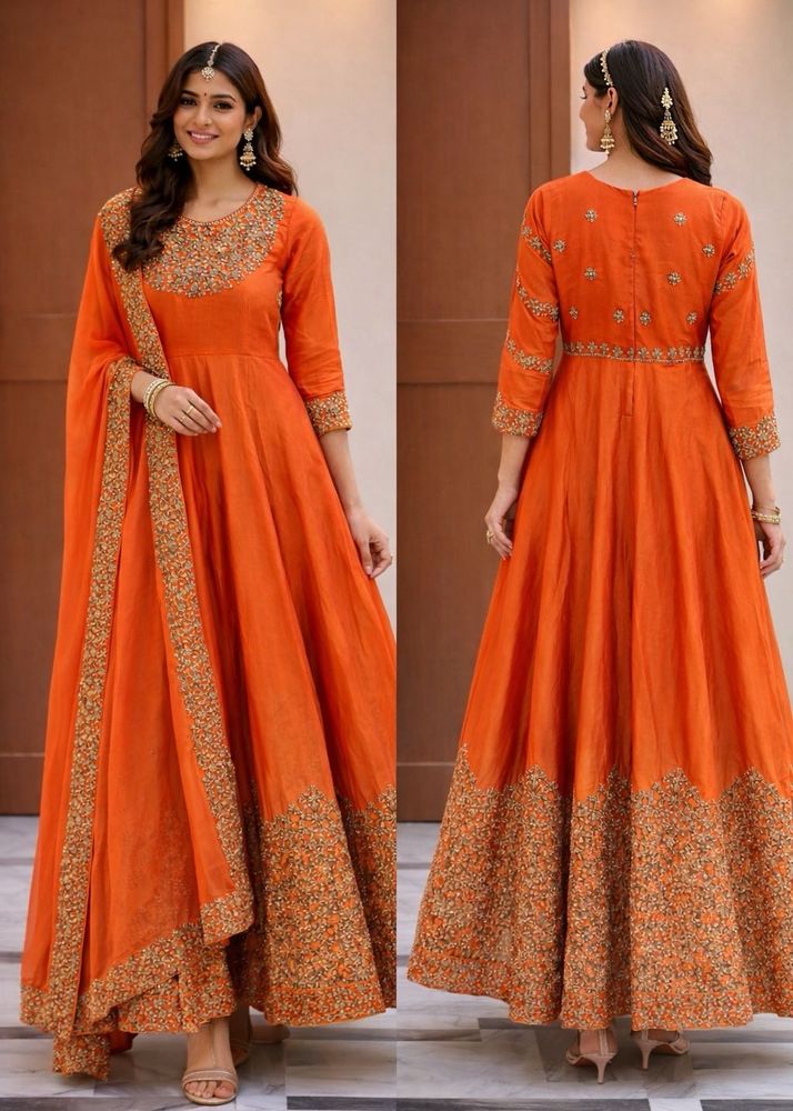 Orange Embroidered Anarkali