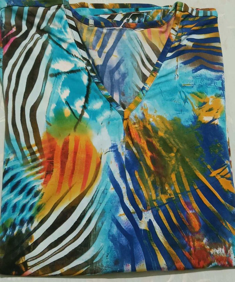 Vibrant Abstract Print V-Neck Top