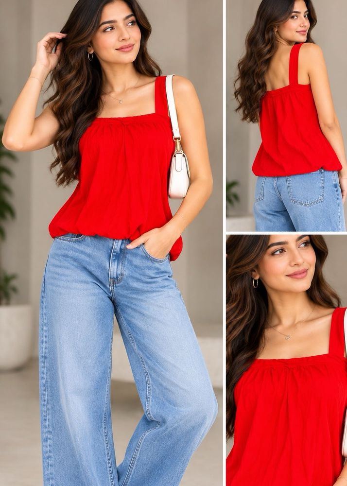 Bright Red Square Neck Tank Top