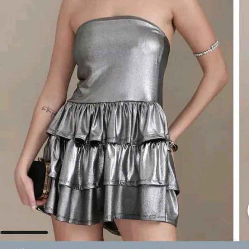 XS size Sparkly Strapless Tiered Mini Dress