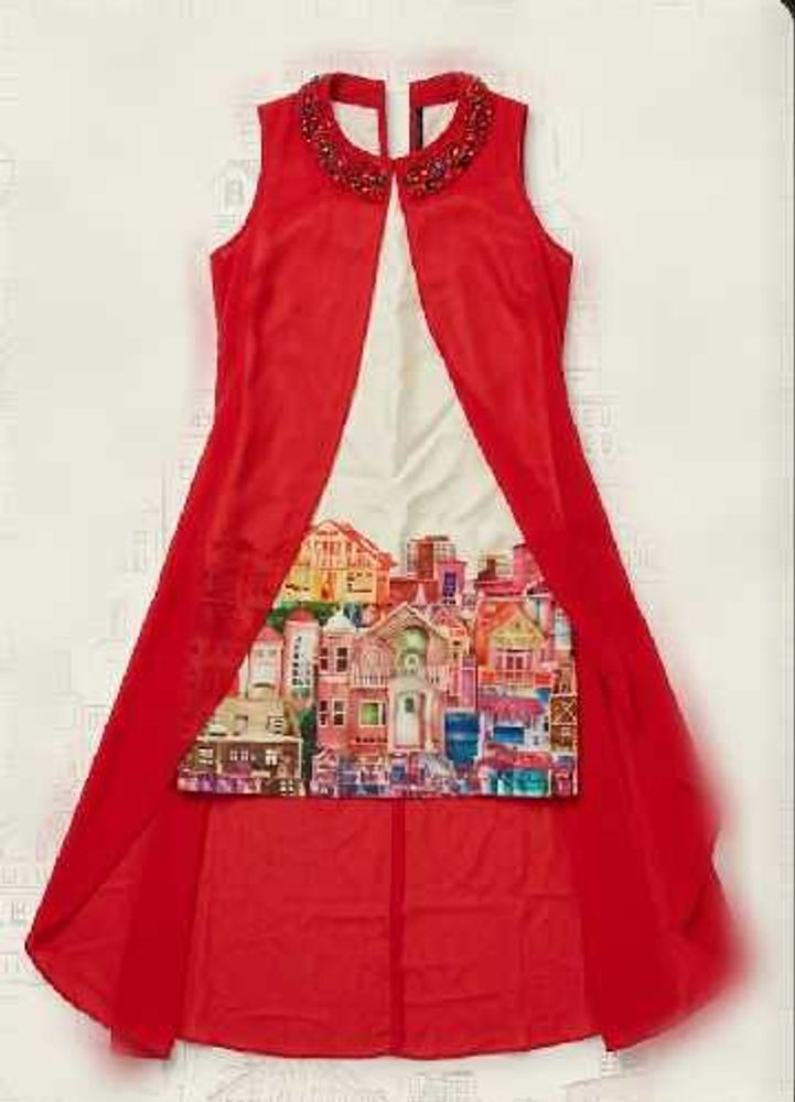 Designer Red Kurta Set with Embellished Neckline