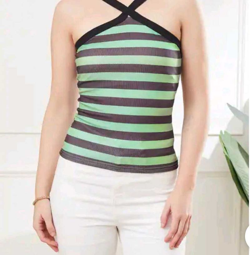 Striped criss cross Neck Tank Top