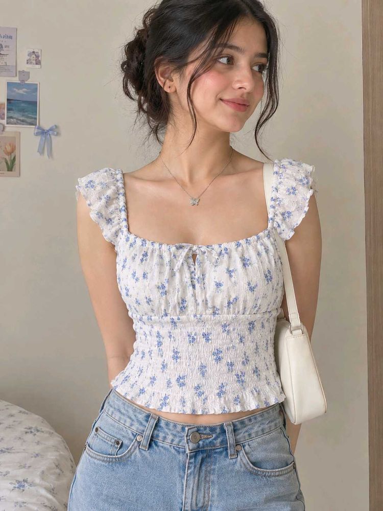 Floral Smocked Cropped Top