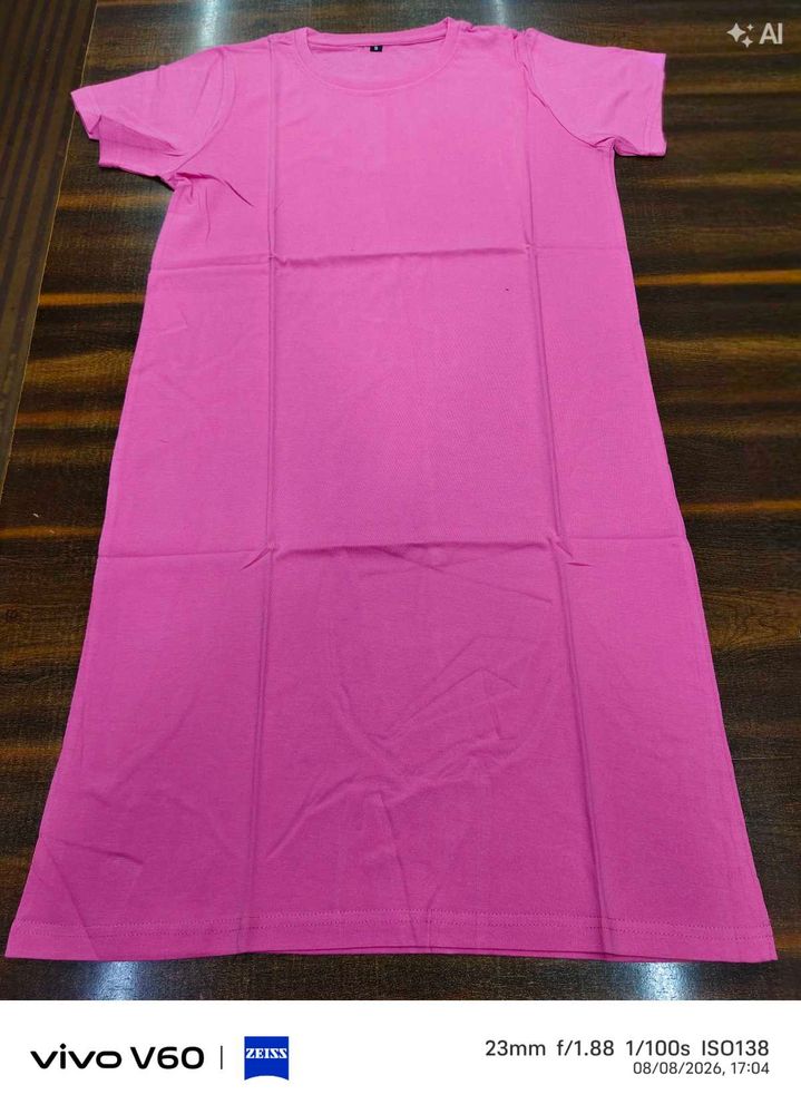 Vibrant Pink Casual T-Shirt long dress