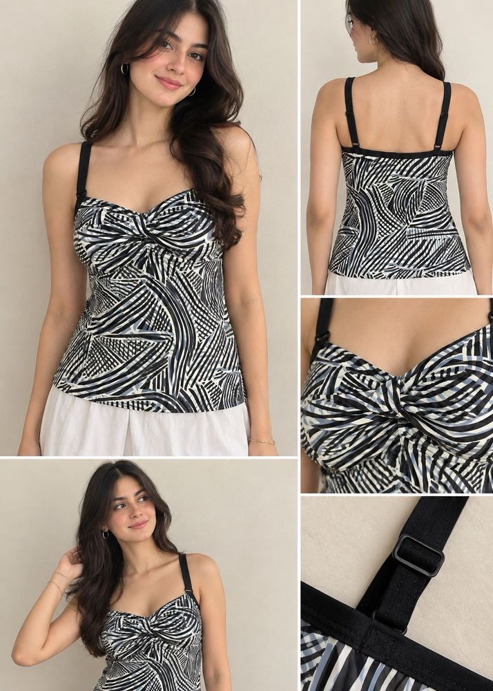 Abstract Print Twist Front Bikini Top