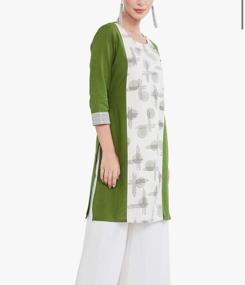 Green &amp; White Printed Kurta
