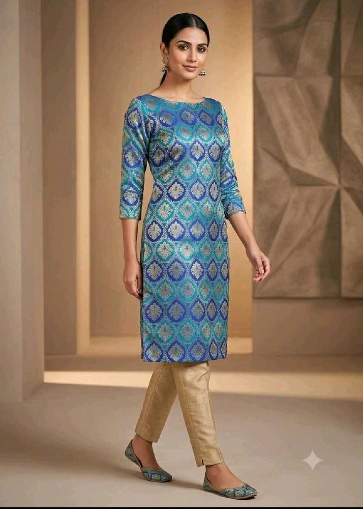 New Stunning Blue Brocade Kurta