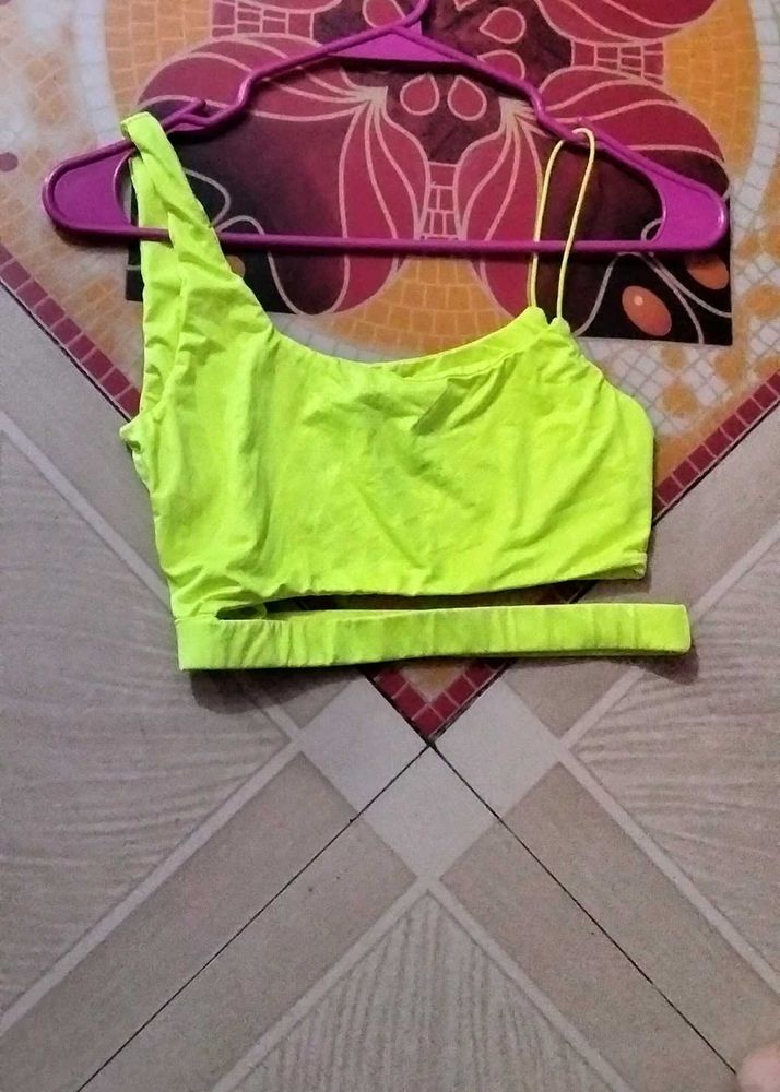 Neon One-Shoulder Cutout Crop Top