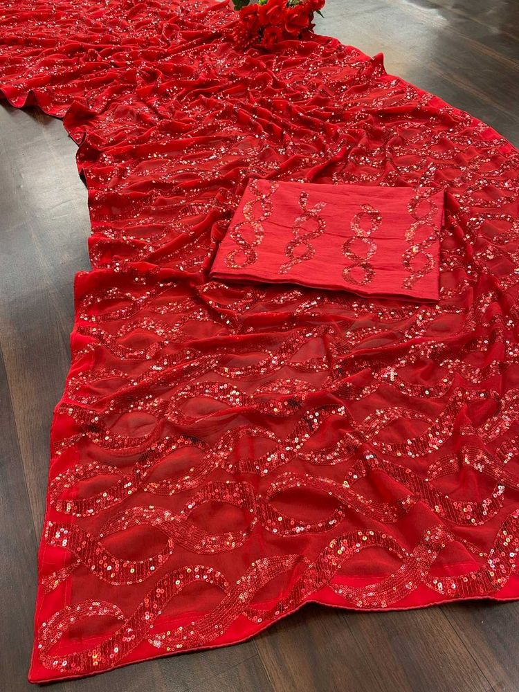 Stunning Red Sequined Saree