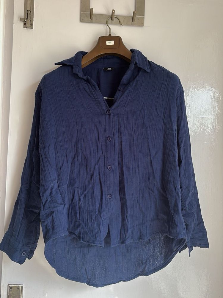 Classic Blue Button-Up linen Shirt
