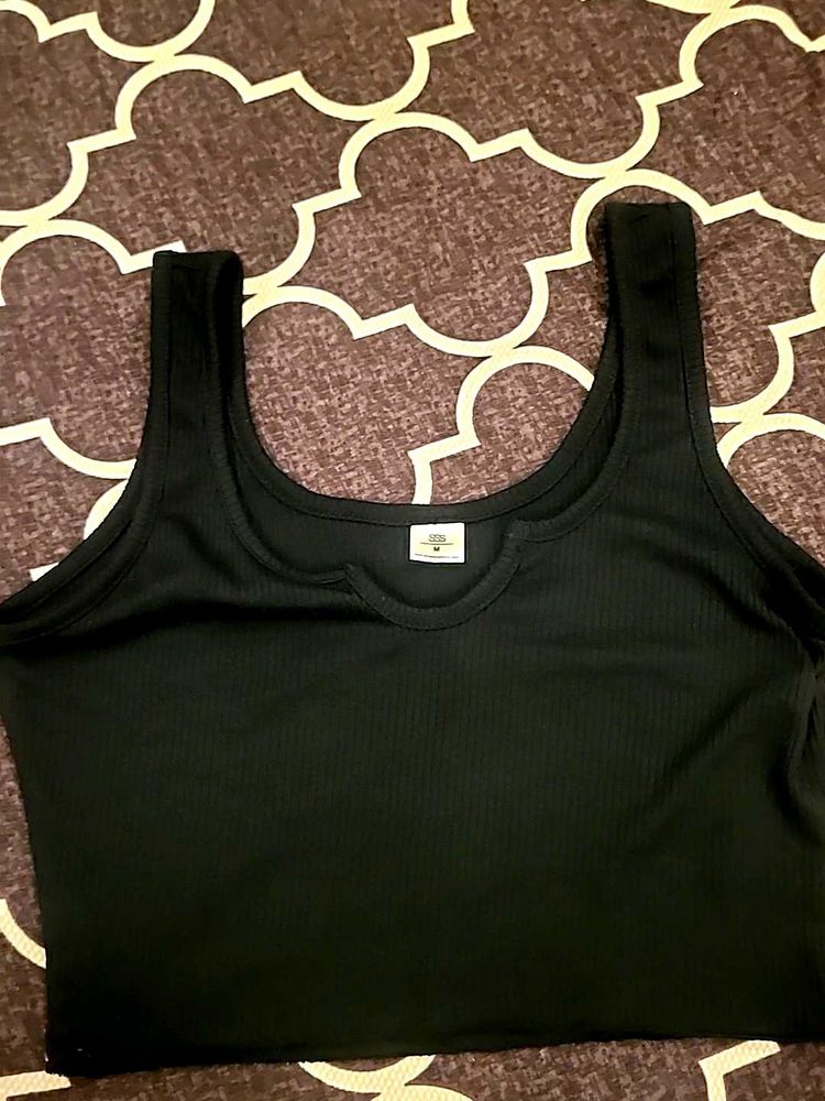 SSS Ribbed Black Crop Tank Top