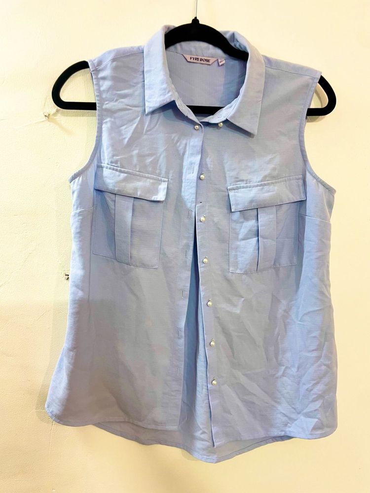 Sleeveless Blue Shirt