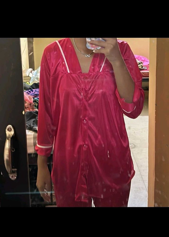 Satin Pajama Set - Pink