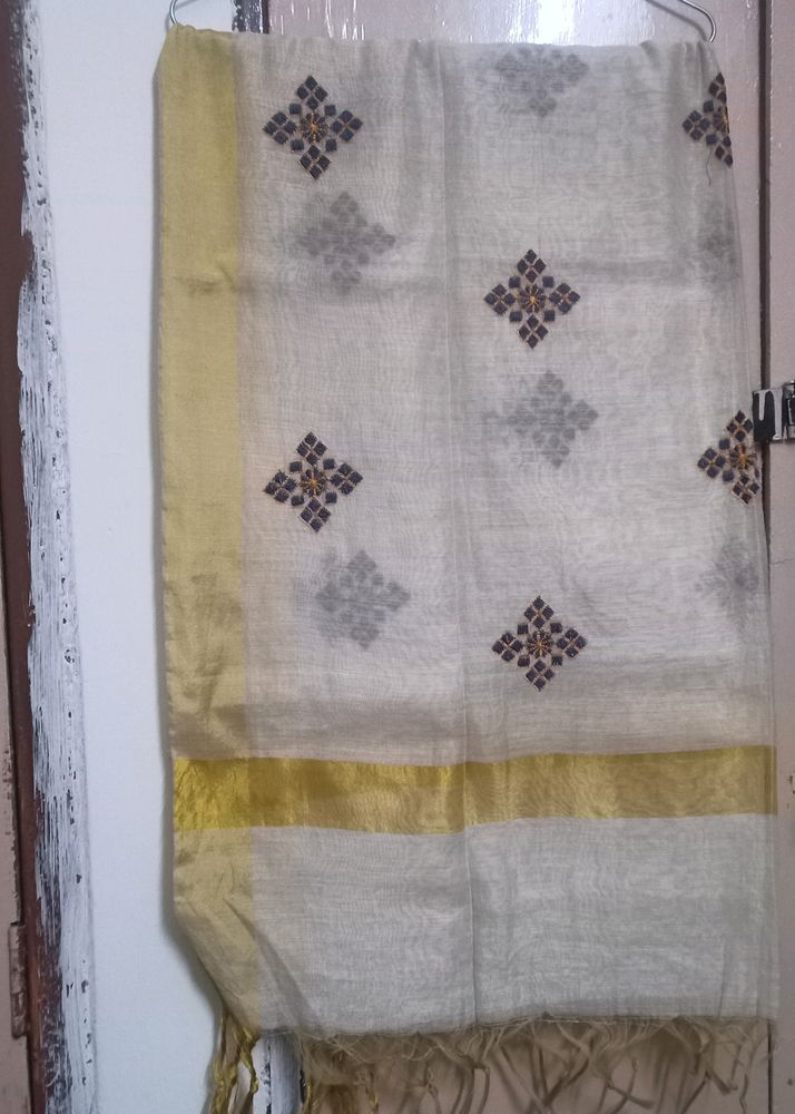 Skin Colour Silk Square Flower Print Dupatta For Women