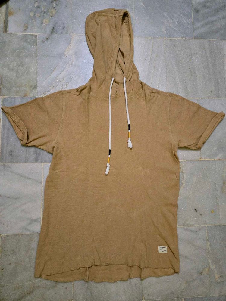 Men's Brown Short Sleeve Hoodie T-Shirt