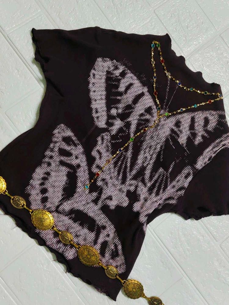 Dark Purple brown Butterfly Print fitted top