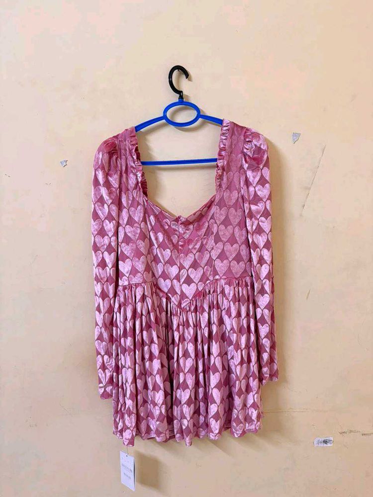 Pink Heart Print Mini Dress
