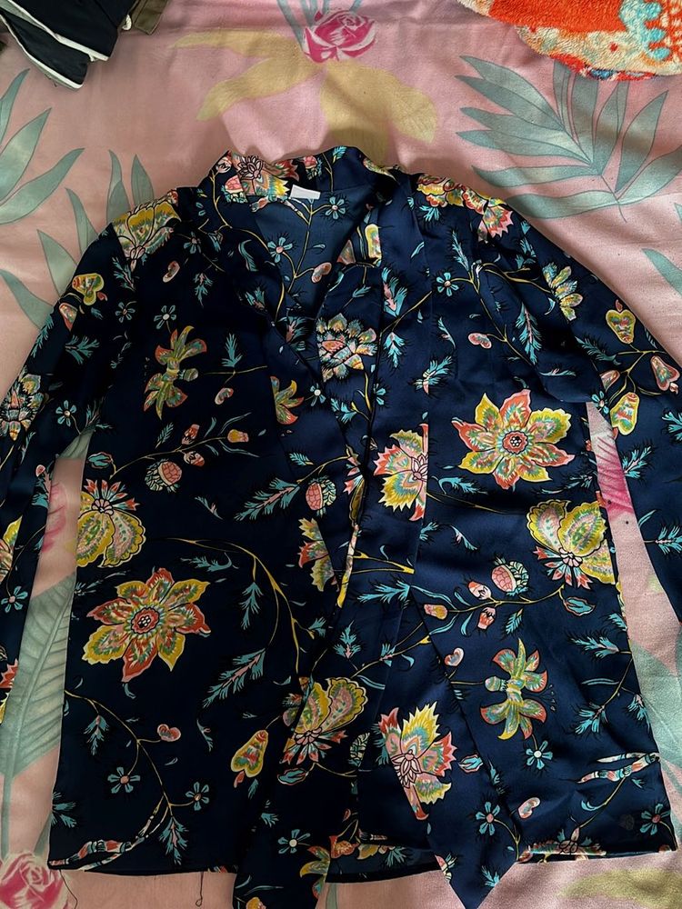 Bohemian Floral Print Navy Top