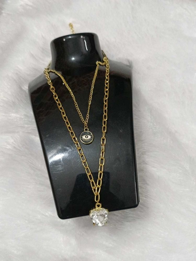 Layered Gold Chain Necklace with Charm