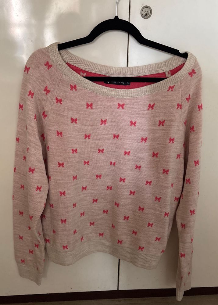 Pink Bow Print Sweater