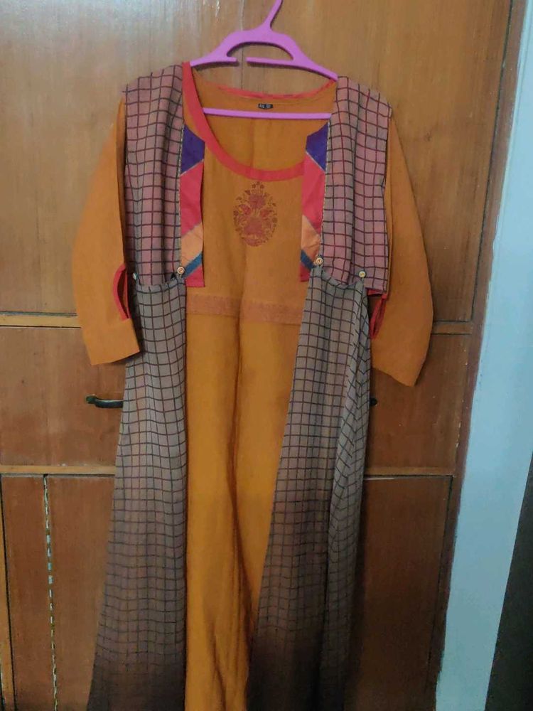 Mustard Kurta with detachable shrug