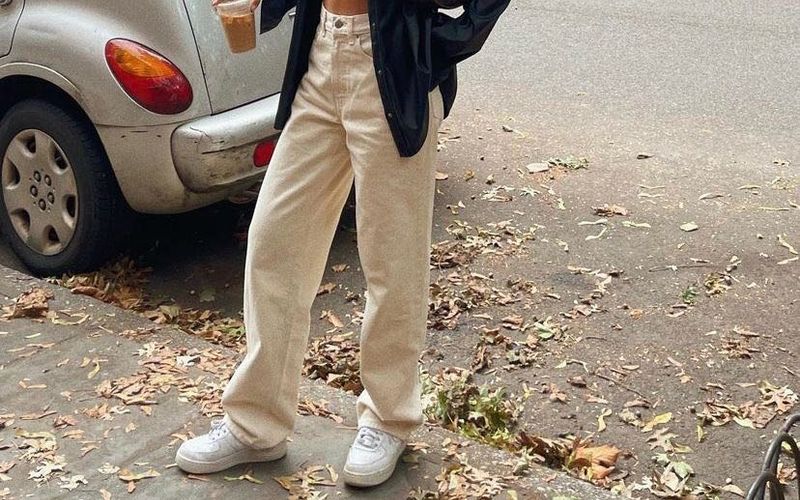 Beige straight leg jeans