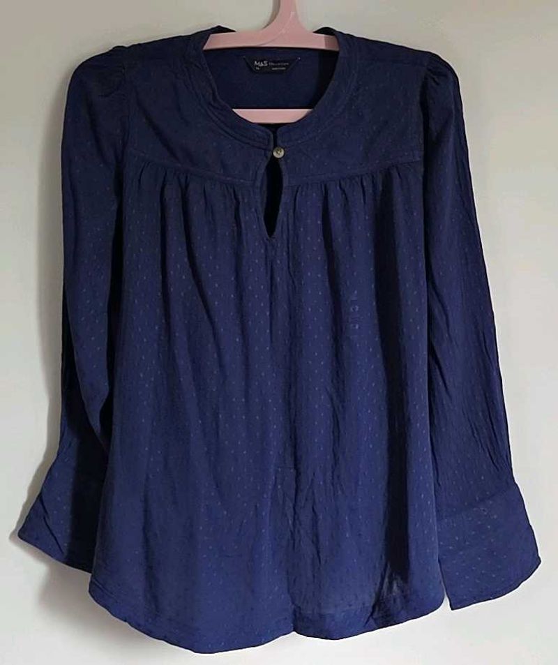 Elegant Navy Blue Textured Blouse