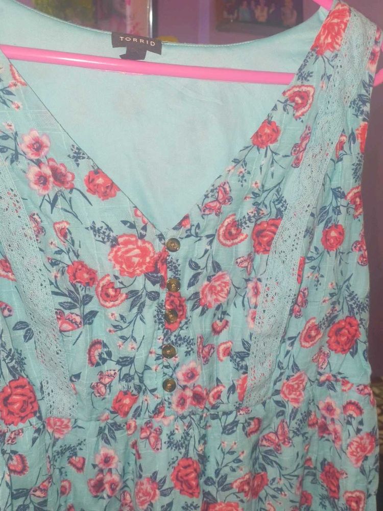 Floral Print Lace Trim V-Neck Tunic