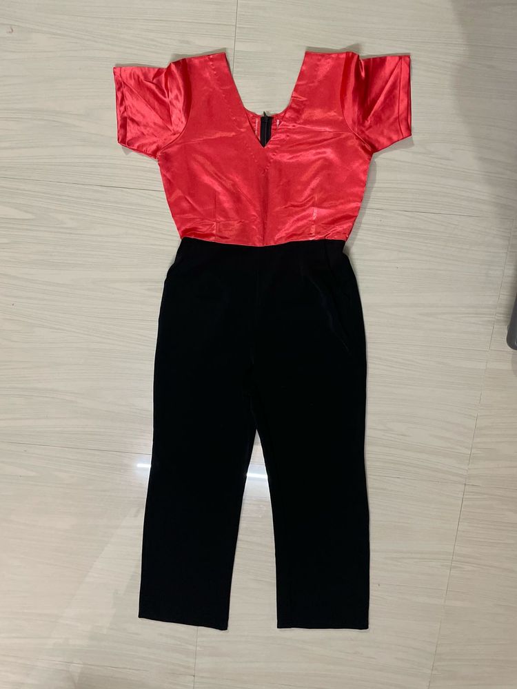 Stylish Red and Black Jumpsuit