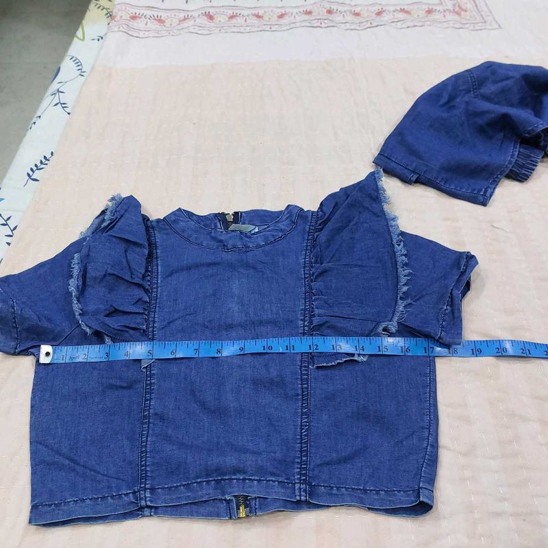 Denim Ruffled Top &amp; Skirt Set